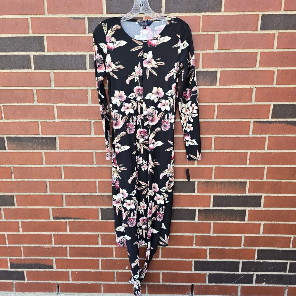 NWT RACHEL Rachel Roy Tie-Waist Floral Print Dress Black Combo Size XS